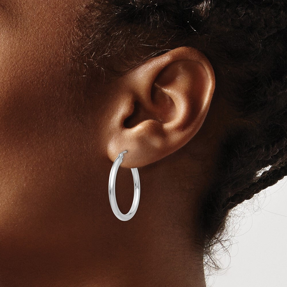 14K White Gold Polished 2.5mm Tube Hoop Earrings Gift for Women