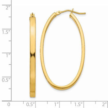 14k Yellow Gold 3mm Polished Oval Hoop Earrings Gift for Women