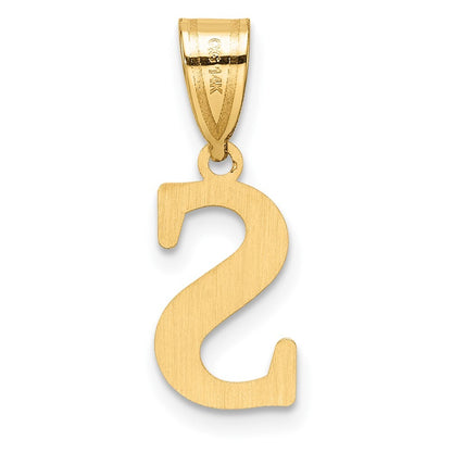 14k Yellow Gold Polished Etched Letter S Initial Pendant for Women