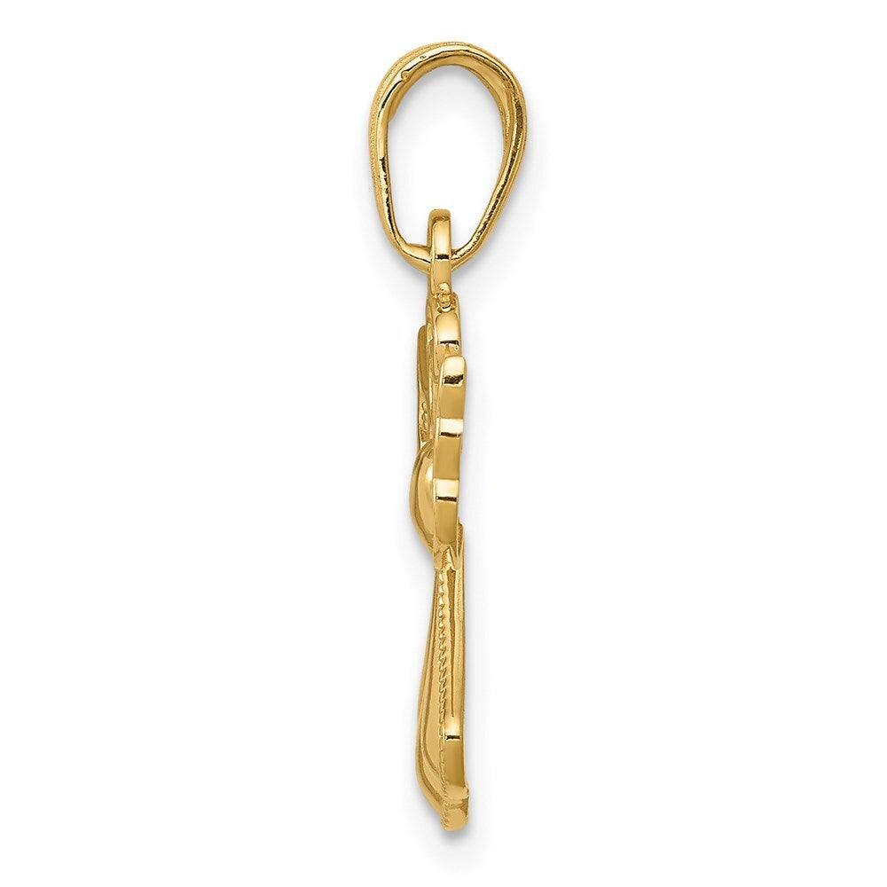 14k Yellow Gold Polished/Textured Guardian Angel Heart Pendant for Women