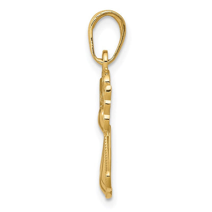 14k Yellow Gold Polished/Textured Guardian Angel Heart Pendant for Women