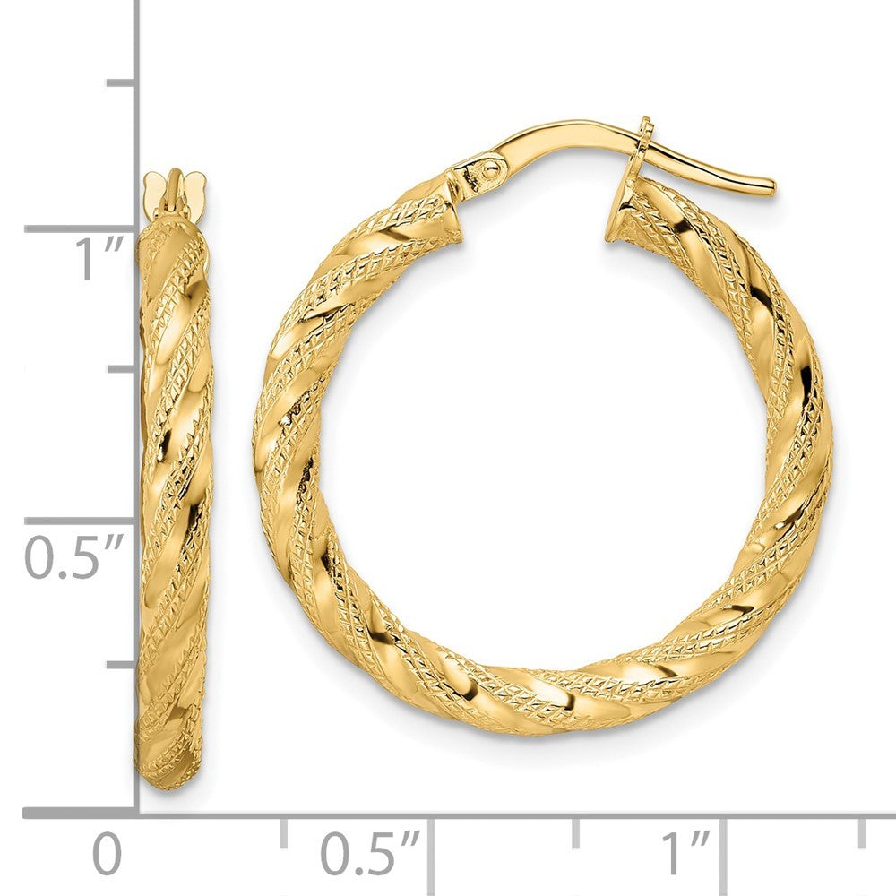 14k Yellow Gold Polished Twisted Hoop Earrings