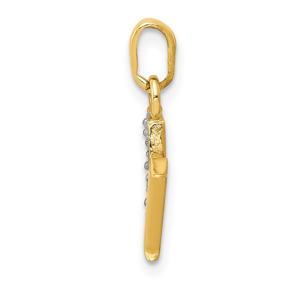 14k Yellow Gold with Rhodium Diamond Letter M Initial Pendant for Women
