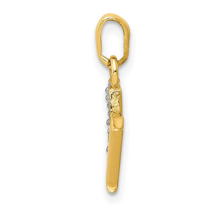 14k Yellow Gold with Rhodium Diamond Letter M Initial Pendant for Women