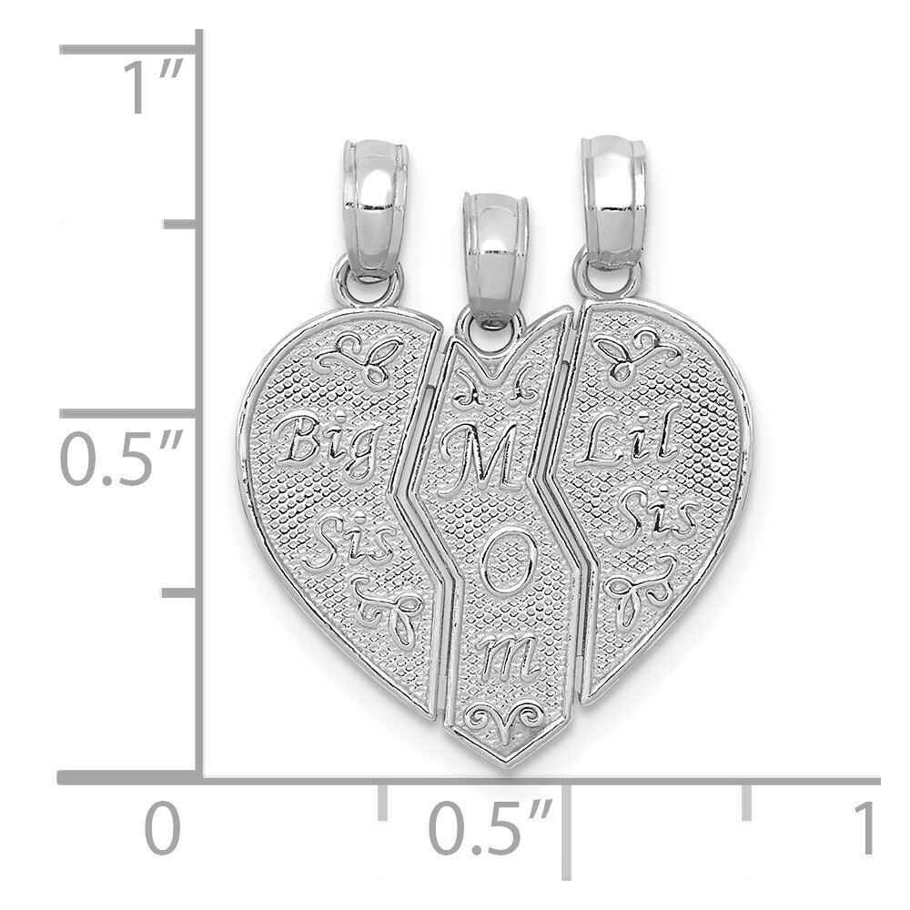 14k White Gold Break-apart BIG SIS-MOM-LIL SIS Charm Pendant for Women