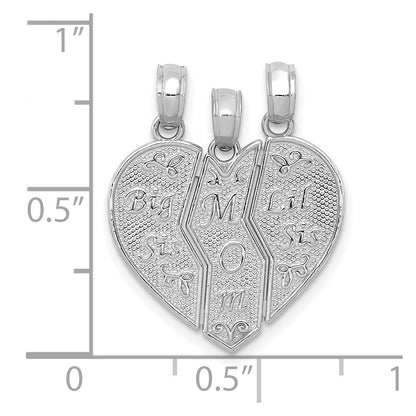 14k White Gold Break-apart BIG SIS-MOM-LIL SIS Charm Pendant for Women