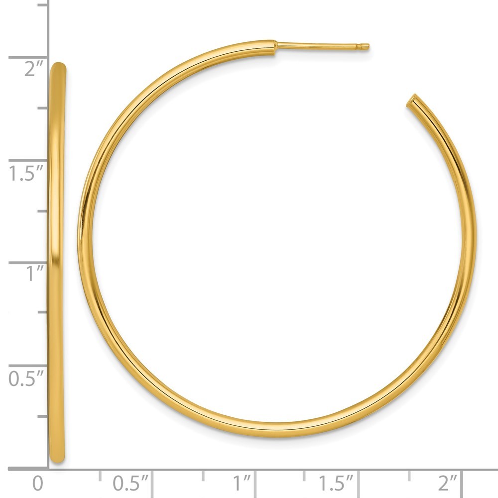 14k Yellow Gold Polished 2 x 50mm Tube C-Hoop Earrings