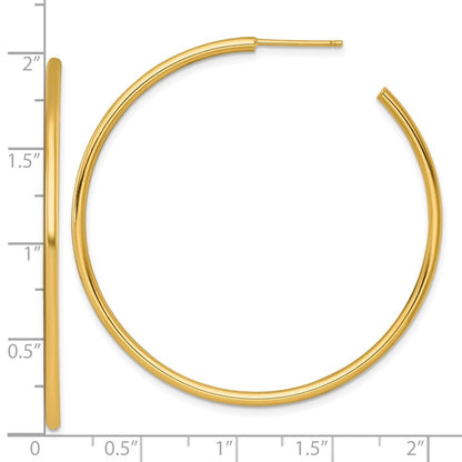 14k Yellow Gold Polished 2 x 50mm Tube C-Hoop Earrings