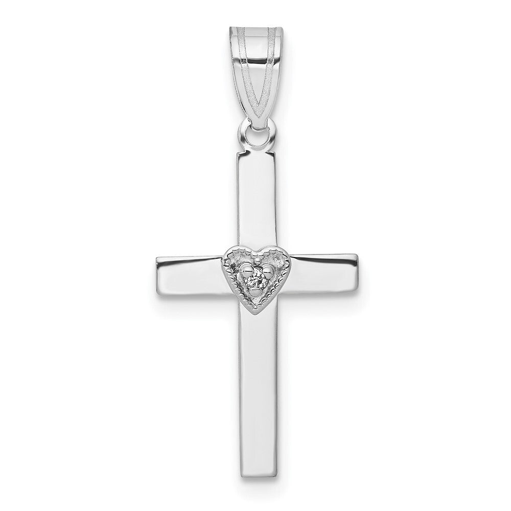 14k White Gold .01ct Diamond Heart Cross Pendant for Women