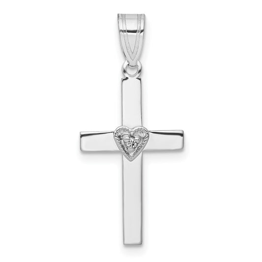 14k White Gold .01ct Diamond Heart Cross Pendant for Women