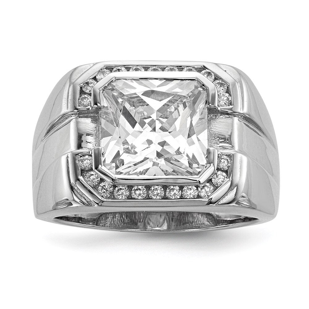 Sterling Silver Rhodium-plated Mens Cubic Zirconia Ring Size 10