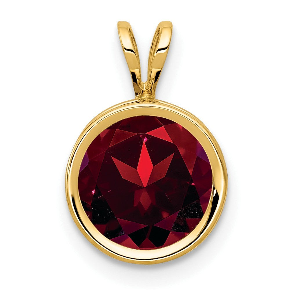 14k Yellow Gold 8mm Round Garnet Bezel Pendant