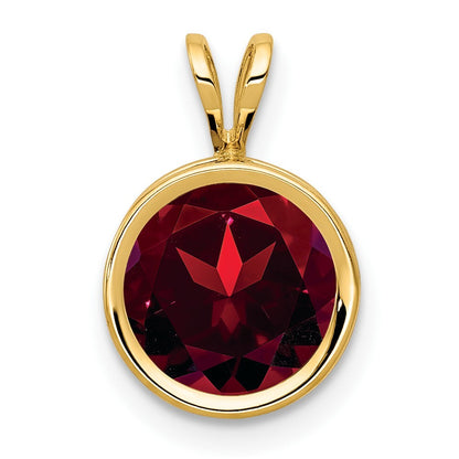 14k Yellow Gold 8mm Round Garnet Bezel Pendant