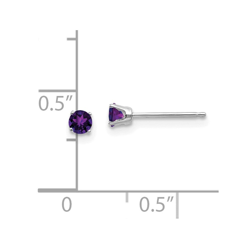 14k White Gold 3mm Amethyst Stud Earrings Gift for Women