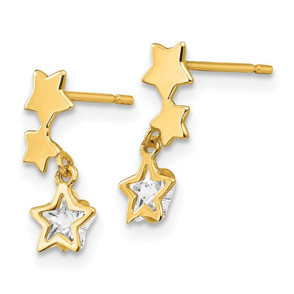 14k Yellow Gold Cubic Zirconia Children's Star Dangle Earrings Gift for Women
