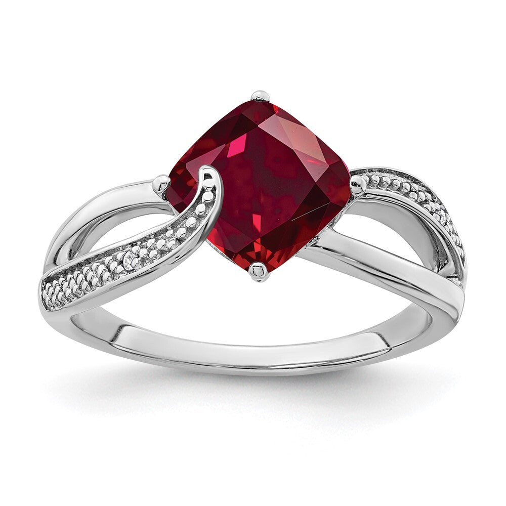 Sterling Silver Rhodium-plated Created Ruby and Diamond Ring Size 8