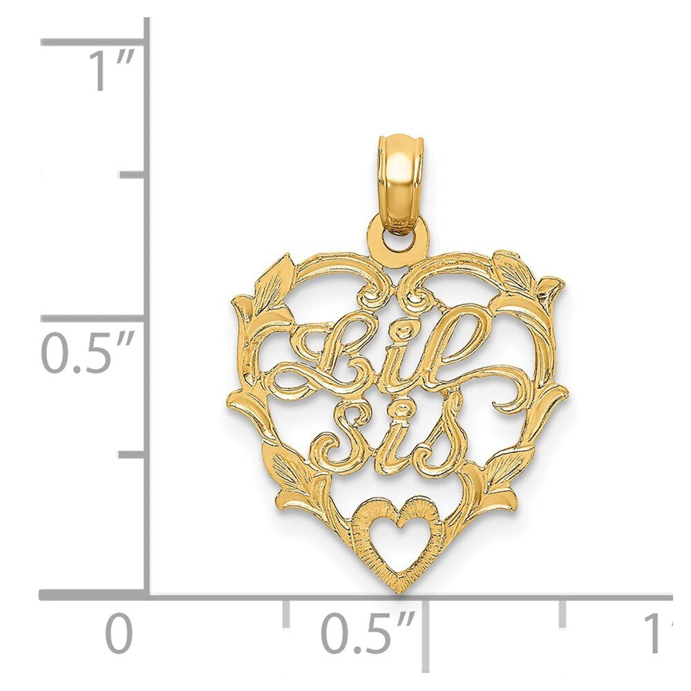 14k Yellow Gold LIL SIS in Heart Charm Pendant for Women