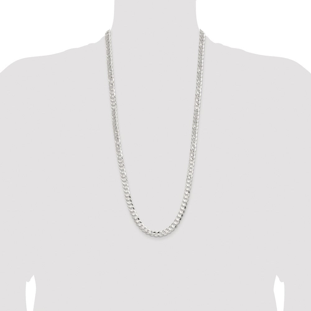 Sterling Silver Rhodium-plated 7.8mm Concave Beveled Curb Chain