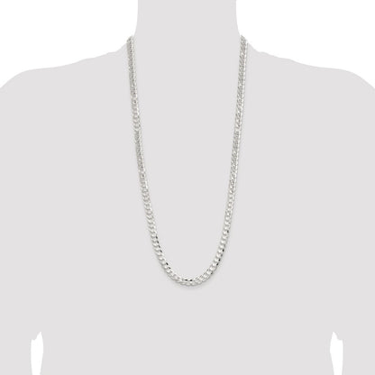 Sterling Silver Rhodium-plated 7.8mm Concave Beveled Curb Chain