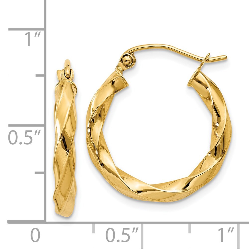 14k Yellow Gold Polished 3mm Twisted Hoop Earrings Gift for Women
