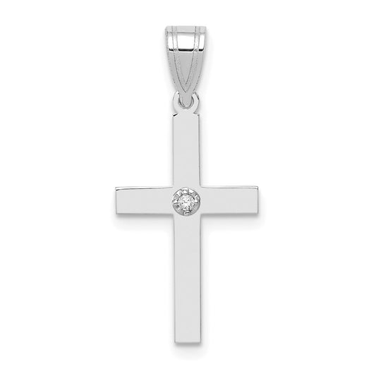 14k White Gold .01ct. Diamond Cross Pendant for Women