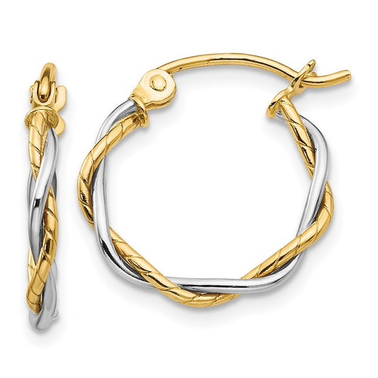 14k Two-tone Gold Polished 1.8mm Twisted Hoop Earrings