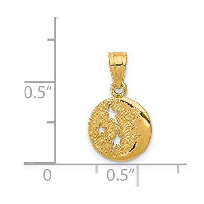 14k Yellow Gold Moon and Stars Pendant for Women