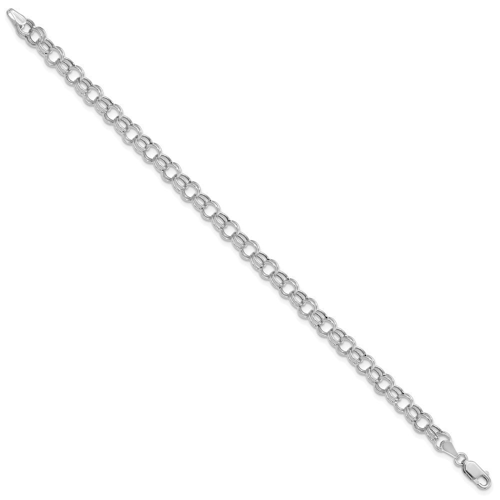 14k White Gold 6mm Hollow Double Link 7 inch Charm Bracelet