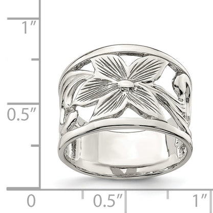 Sterling Silver Rhodium-plated Flower Ring Size 6