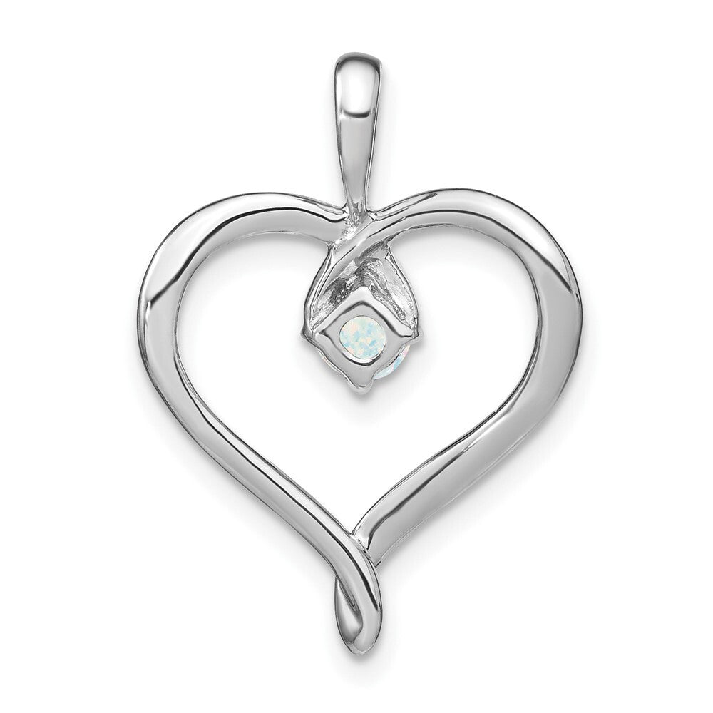 14k White Gold Created Opal Heart Pendant for Women