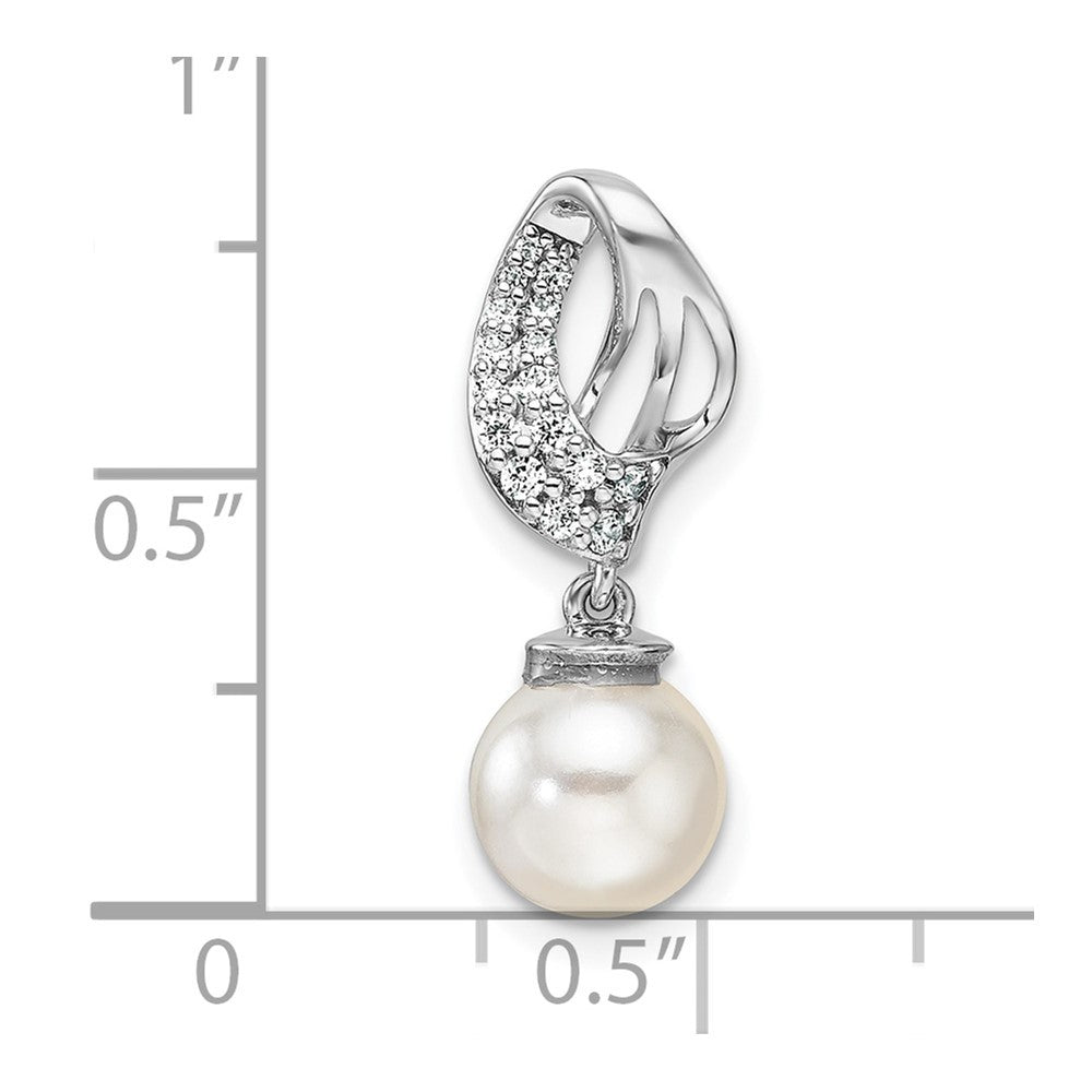 14K White Gold Polished 1/10 Ct Diamond & Freshwater Cultured Pearl Chain Slide