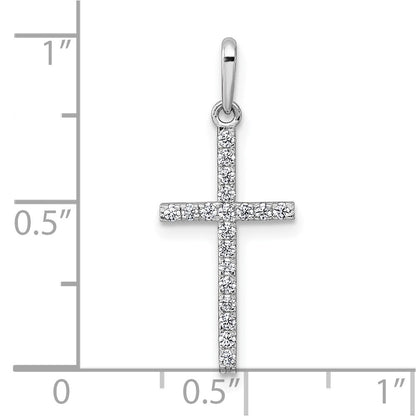 14k White Gold Polished Cubic Zirconia Latin Cross Pendant