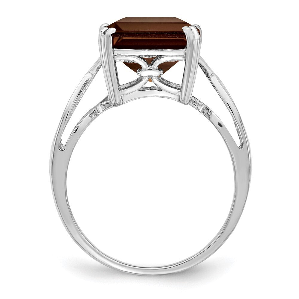Sterling Silver Rhodium Smoky Quartz Ring Size 8