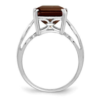 Sterling Silver Rhodium Smoky Quartz Ring Size 8