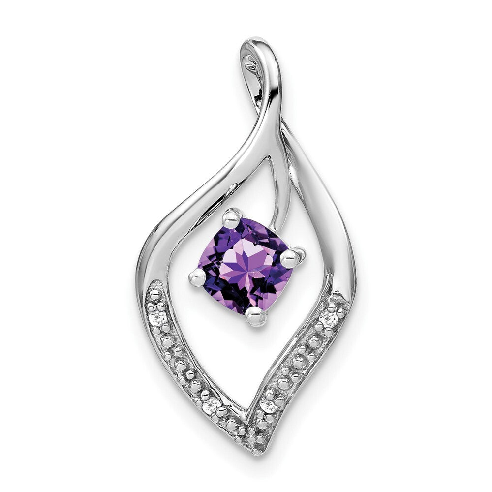14k White Gold Amethyst and Diamond Pendant for Women