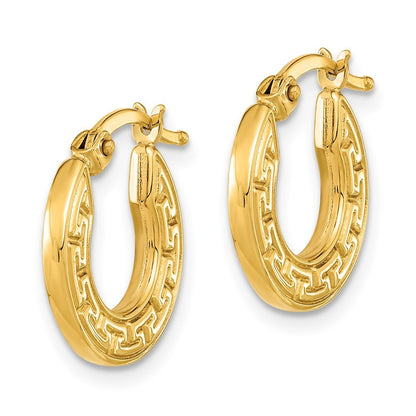 14k Yellow Gold Polished Hollow Greek Key Hoop Earrings