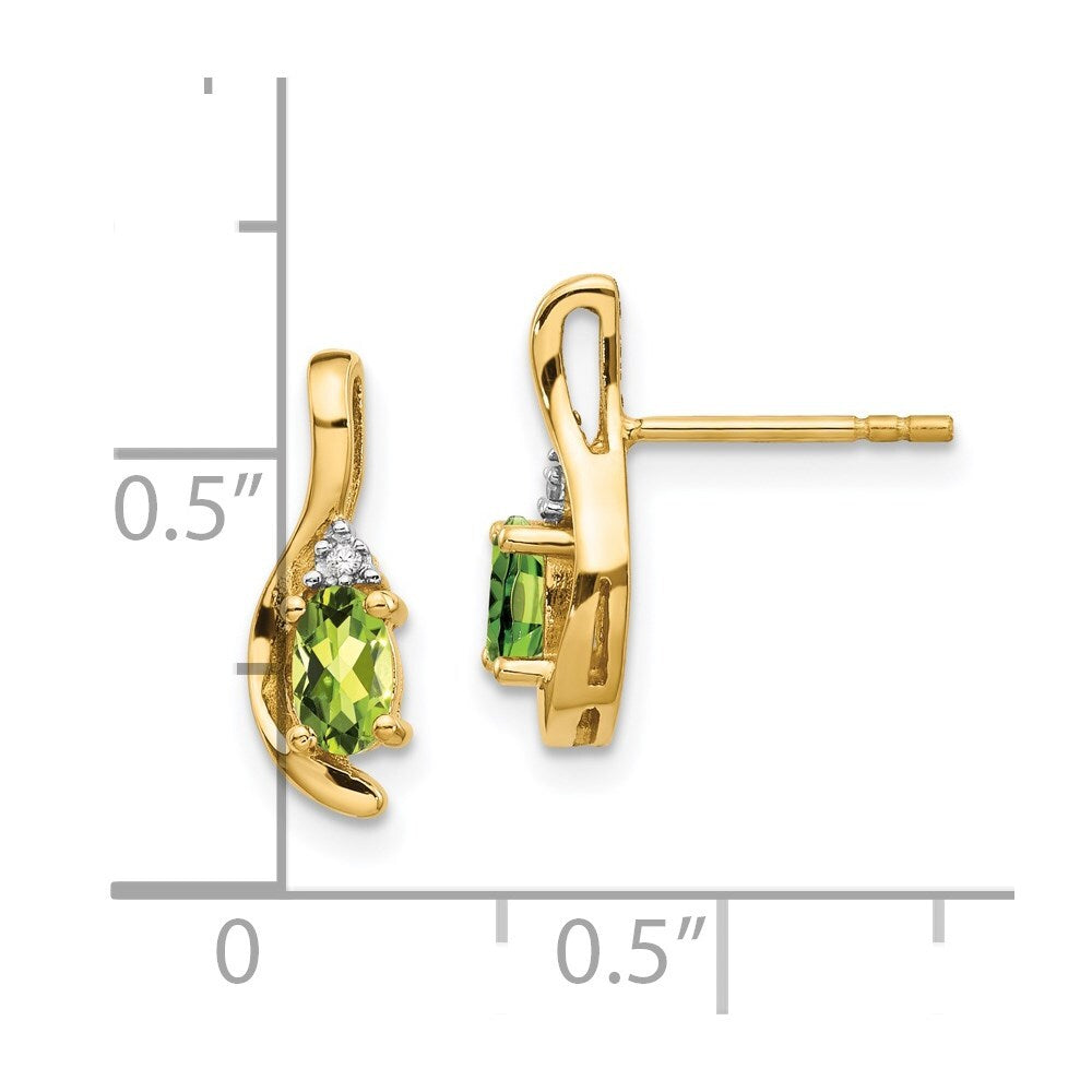 14k Yellow Gold Peridot and Diamond Stud Earrings Gift for Women