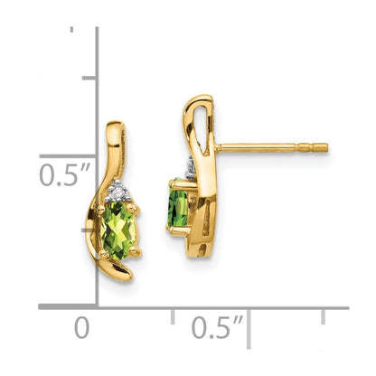 14k Yellow Gold Peridot and Diamond Stud Earrings Gift for Women