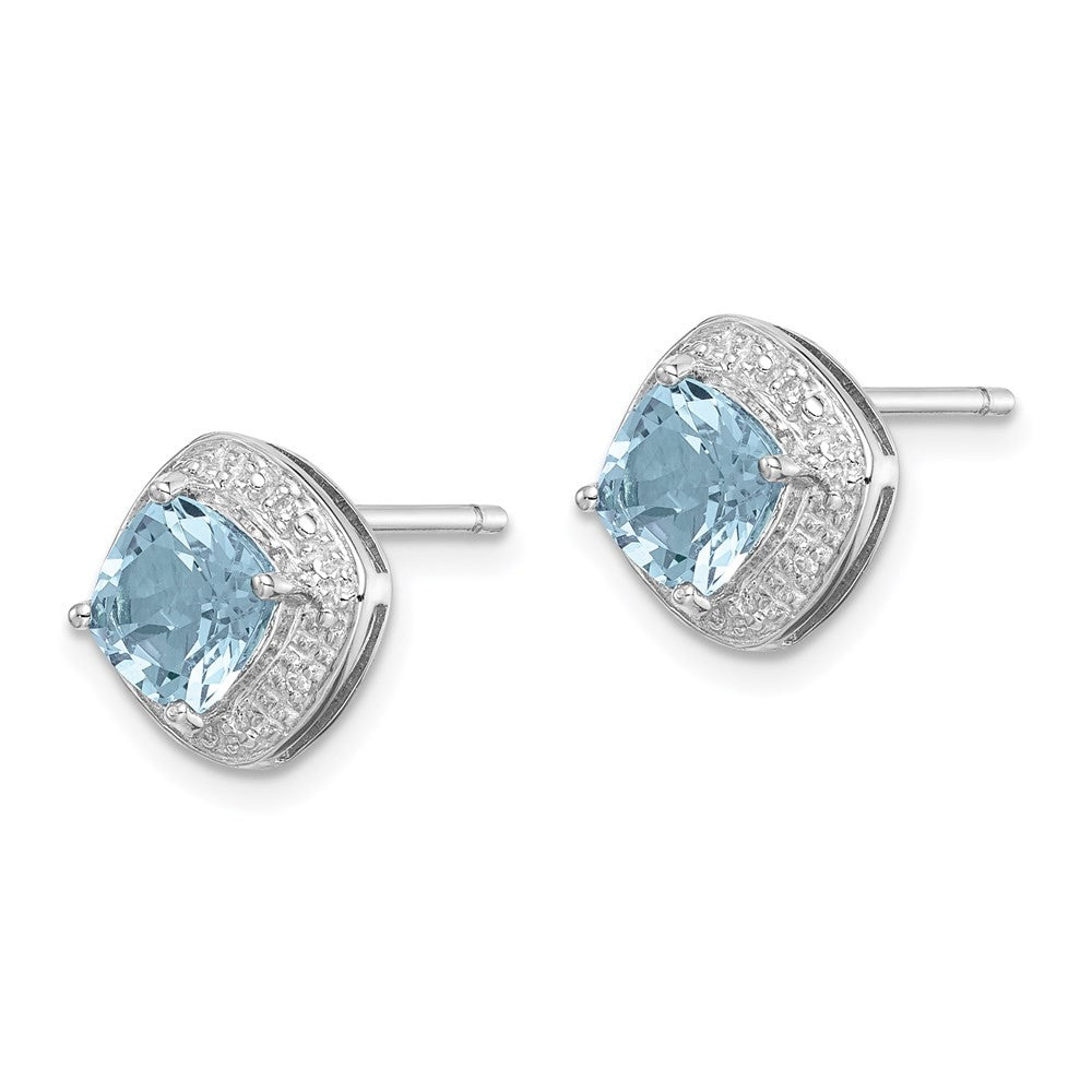 Sterling Silver Rhodium Plated Blue Topaz and Diamond Earrings
