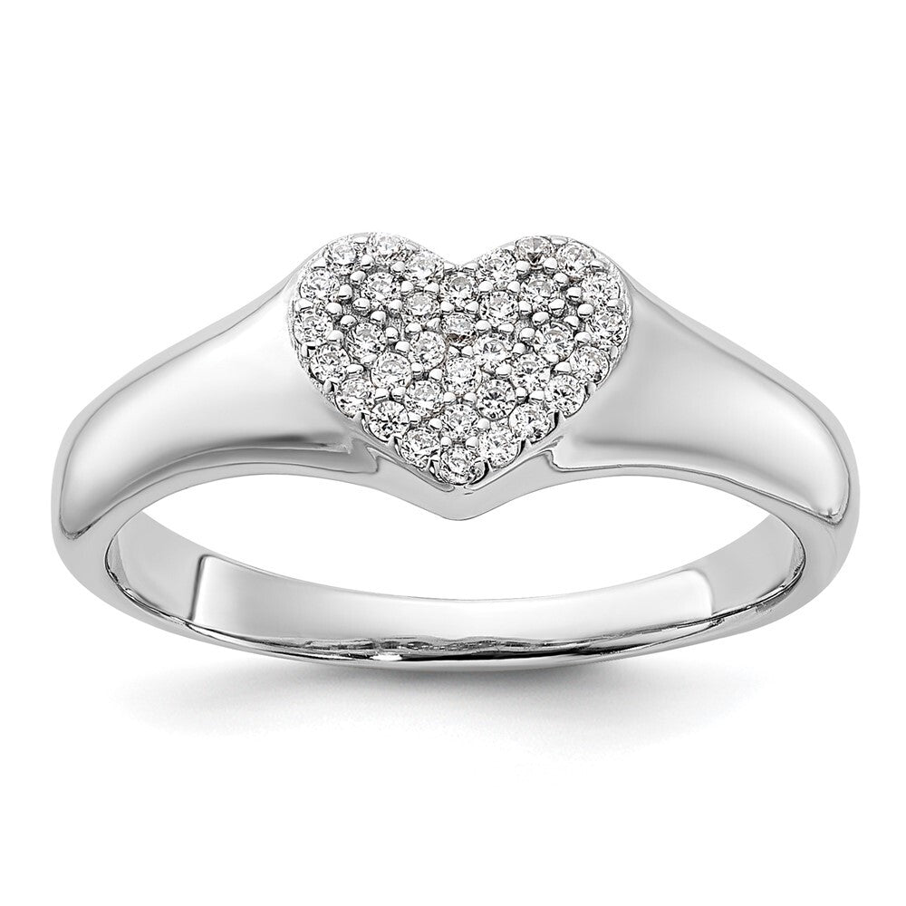 Sterling Silver Rhodium-plated Micro Pave CZ Heart Ring Size 7