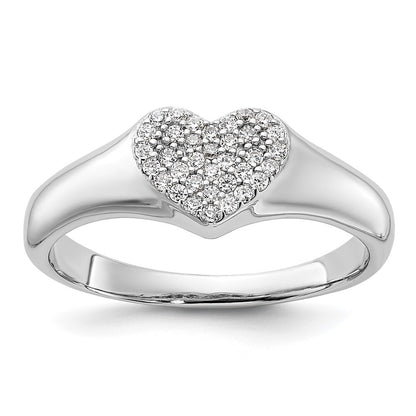 Sterling Silver Rhodium-plated Micro Pave CZ Heart Ring Size 7