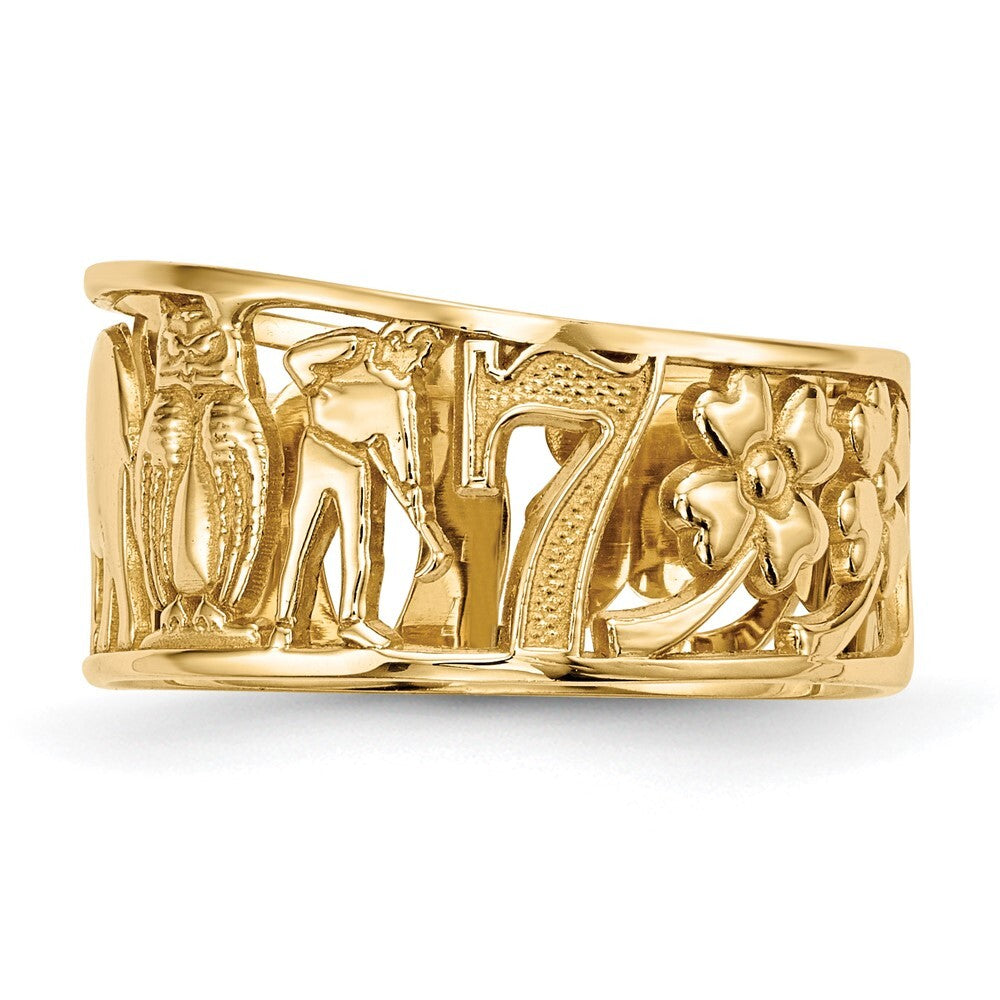 14K Yellow Gold Lucky Symbols Cut Out 9mm Band Size 8