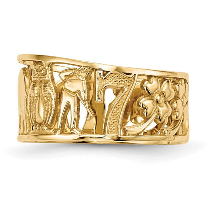 14K Yellow Gold Lucky Symbols Cut Out 9mm Band Size 8