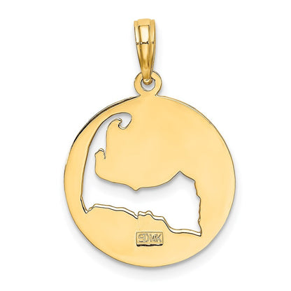 14k Yellow Gold Polished Cut-Out CAPE COD Map Charm Pendant for Women