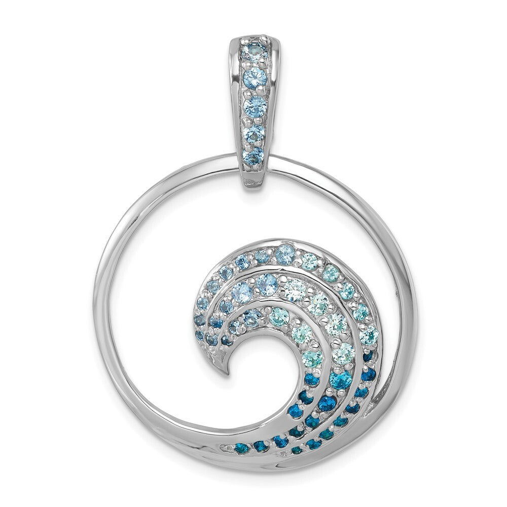 Sterling Silver Rhodium-Plated Polished Cubic Zirconia Wave Pendant