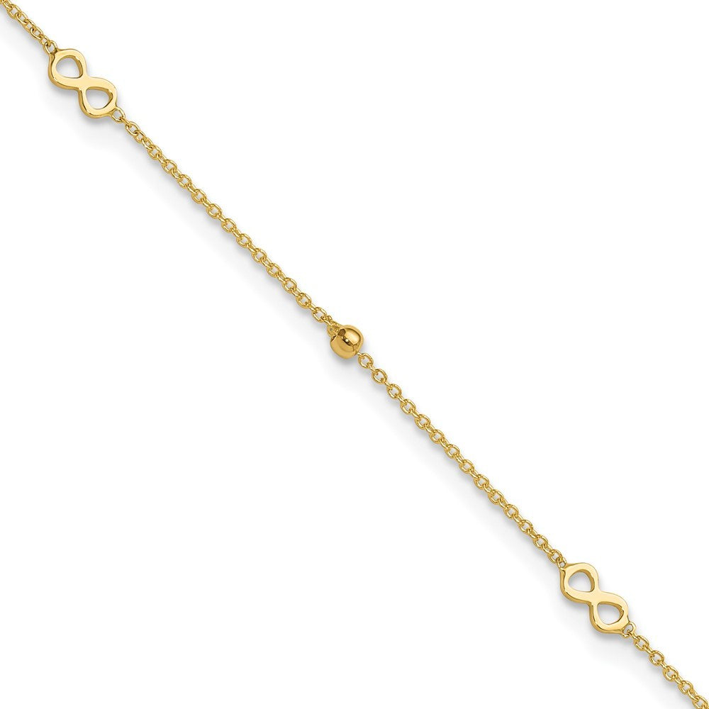 14k Yellow Gold Polished Infinity and Beads 10" Anklet