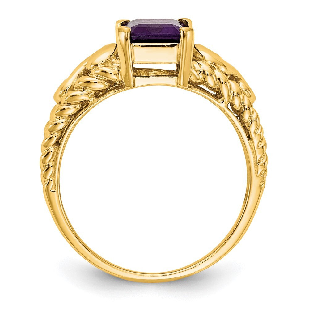 14K Yellow Gold 8x6mm Emerald Cut Amethyst ring
