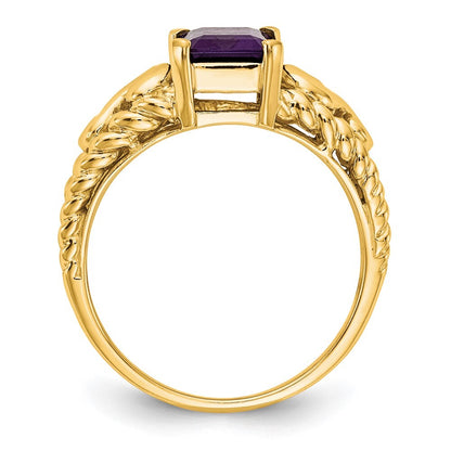 14K Yellow Gold 8x6mm Emerald Cut Amethyst ring