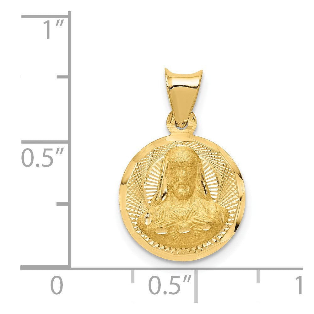 14k Yellow Gold Polished Diamond-Cut Sagrado Corazon Circle Pendant