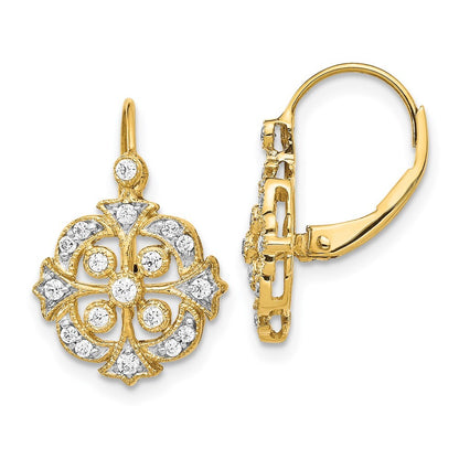 14k Yellow Gold Diamond Leverback Drop & Dangle Earrings